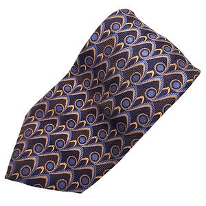 XMI Brown-Blue-Gold Abstract Hvy Wt Silk Necktie - USA - Like New